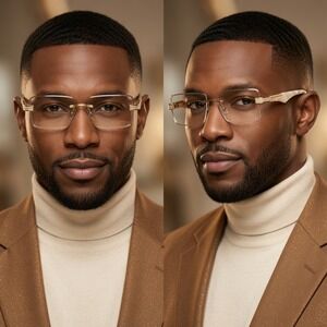 Men's Rimless ClearGradient Tint Marble Arm Gold Frame Hip Hop Luxury Sunglasses